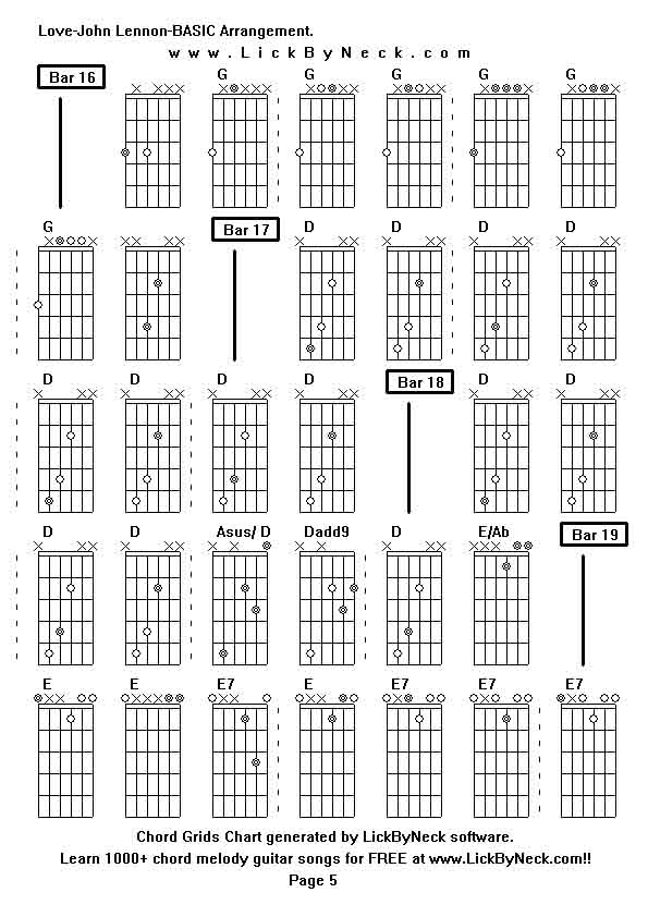 Chord Grids Chart of chord melody fingerstyle guitar song-Love-John Lennon-BASIC Arrangement,generated by LickByNeck software.